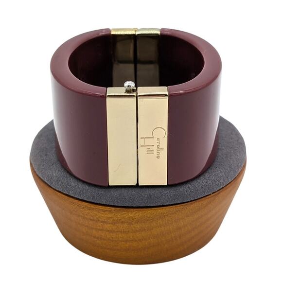Caroline Hill Jewelry - Caroline Hill Deep Berry Gold Tone Hinged Chunky Oval Lucite Bangle Bracelet